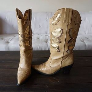 Gold Cowgirl Cowboy Boots